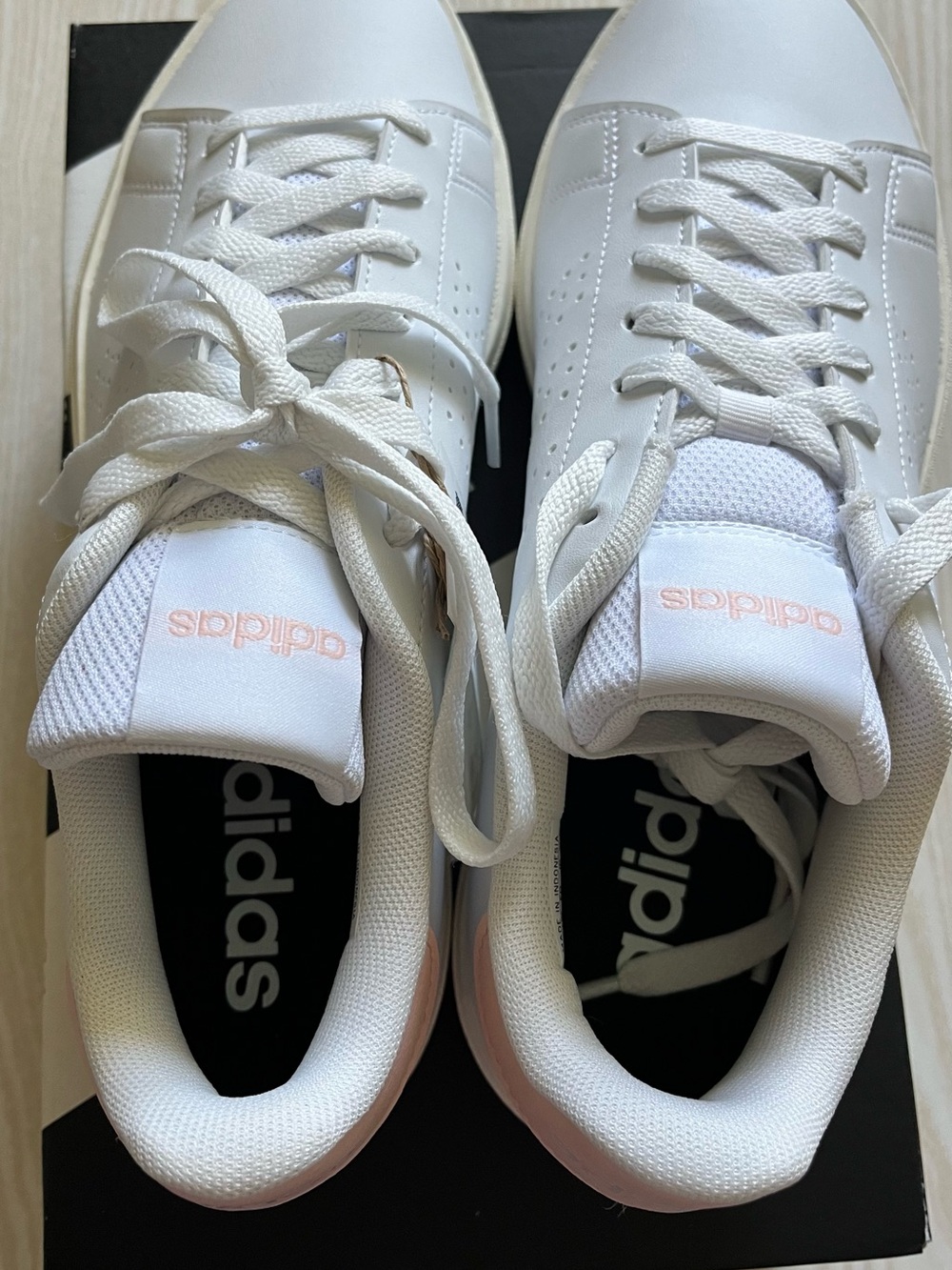 adidas Women’s White Sneakers with Light Pink Logo